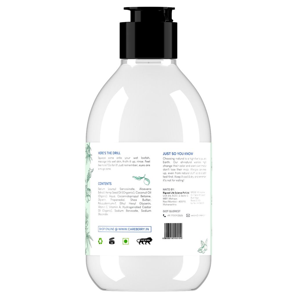 Careberry Hemp Seed Oil & Shea Butter Body Wash, For Daily Moisturizing, Ayush Certified Ayurvedic, Sulphate & Paraben Free, Silicone & PEG Free 300ml view 2