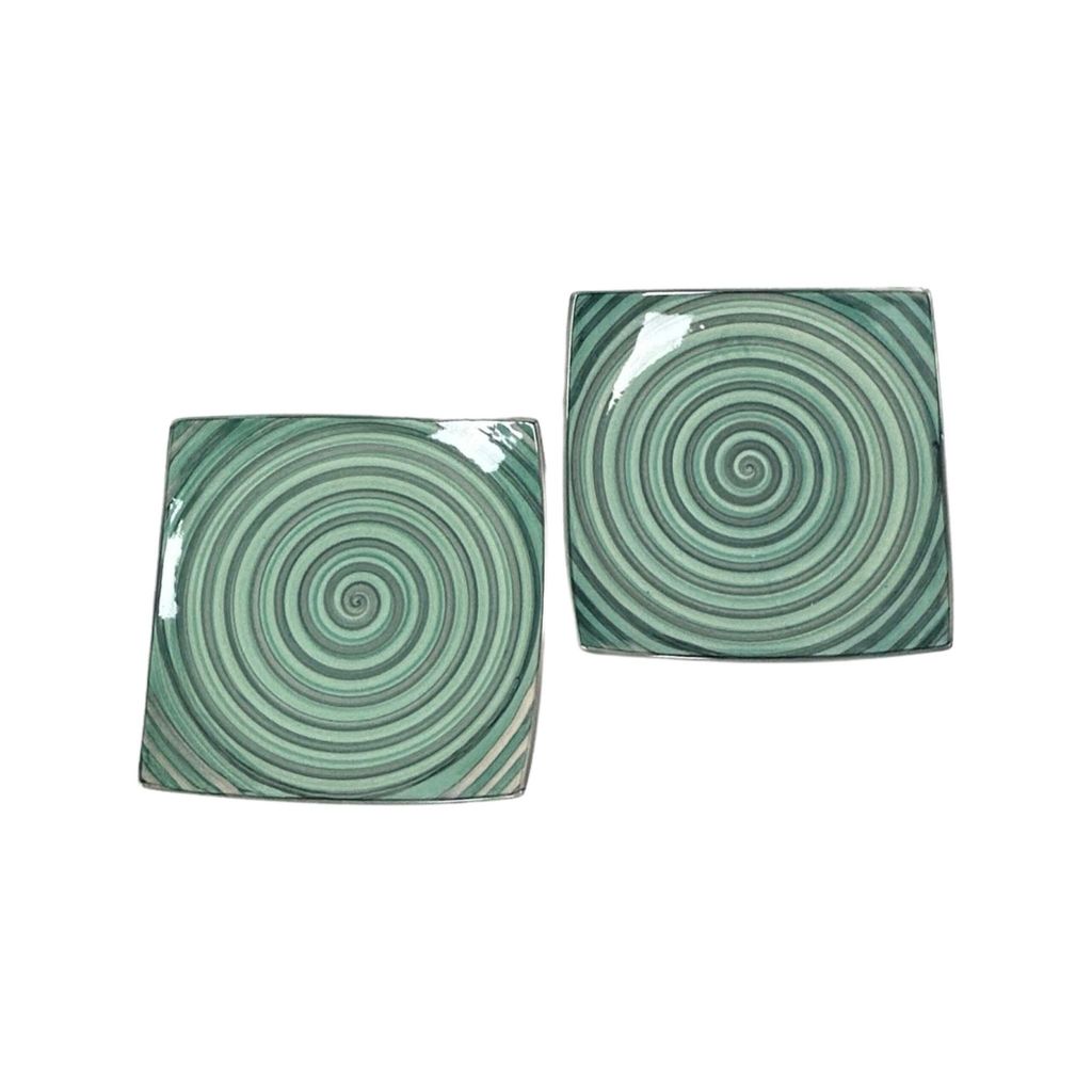 Ceramic Dining Matte Green and Grey Square Ceramic Quarter Plates- Set of 4 view 2