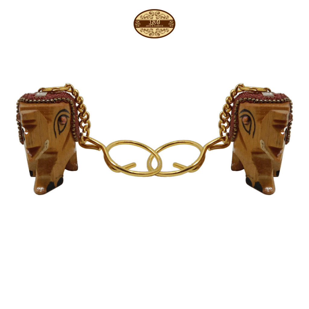 Handcrafted Wooden Elephant Key Chain, Decorative, Bajni Design, Maroon, 6.5 cm x 6 cm x 4.5 cm view 2