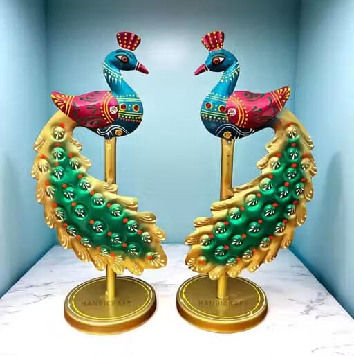 Handcrafted Metal Peacock Candle Holder Set Home Temple Decor for Dewali Decoration Diwali Gift Pooja Room Decor view 2