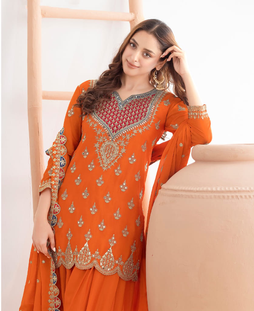 Premium Magenta Chinon Palazzo Suit for Women Wear view 2