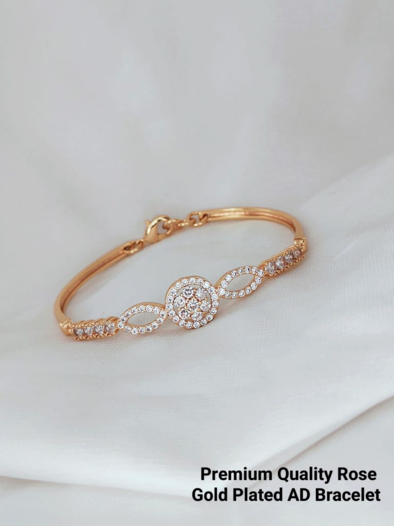 AD Rose Gold Bracelet For Girls And Women's (RK_02) & AD Stone Rose Gold Tops Earrings For girls and Women's (RK_AD.RE-1,RE-2) (COMBO PACK OF 1 PIC & 2 PAIRS) view 2