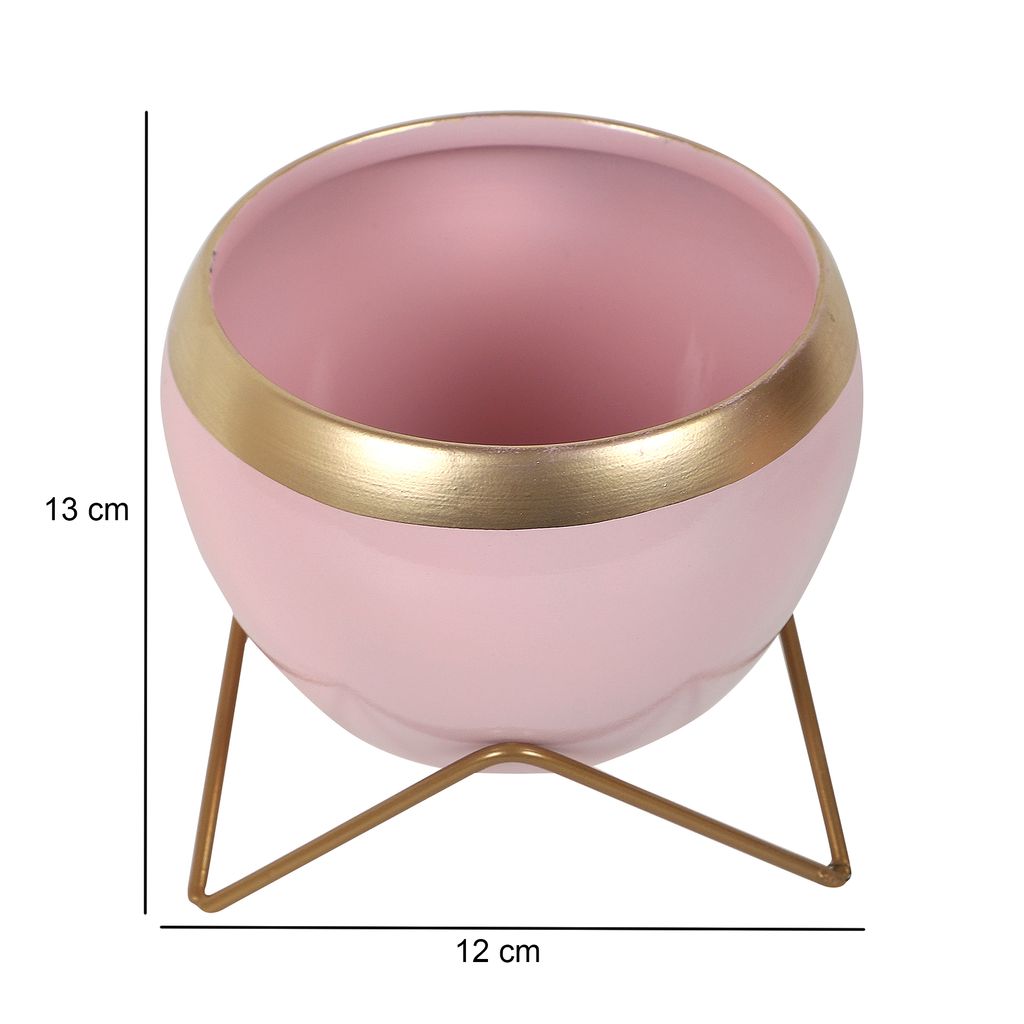 Apple Shape Metal Pink & Gold Planter Set of 2 view 2