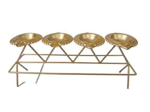 Gold Plated Metal Four Deepak Stand for Fastival or Diwali Decoration view 2