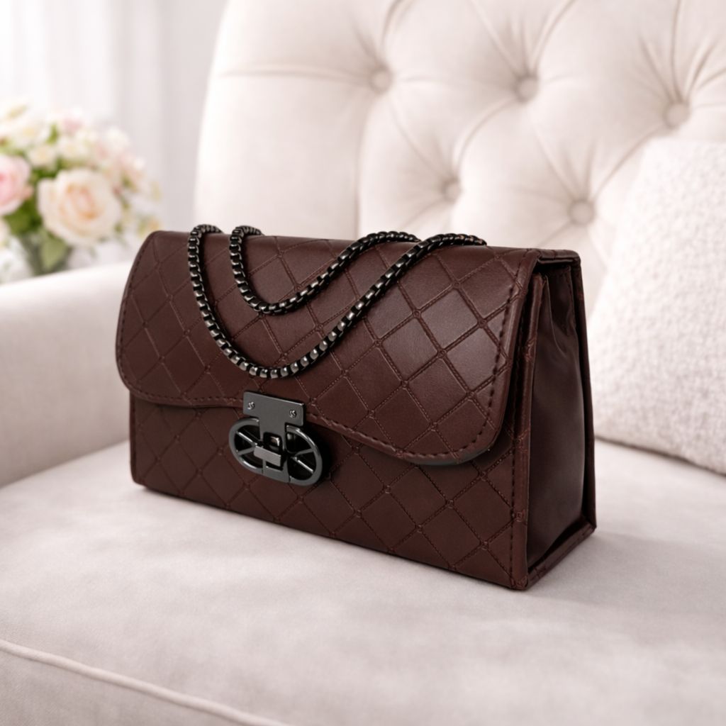 Quilted Design Sling Bag For Women | Chain Strap | Trendy Shoulder Bag
