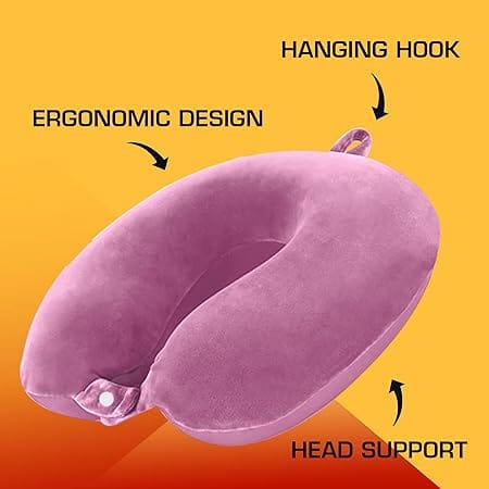 Billebon Premium Neck Pillow Eye Mask Combo Airplane Travel Pillow with Comfortable Velvet Sleeping Eye mask Head Rest Pillow (Pink with Eye Mask) view 2
