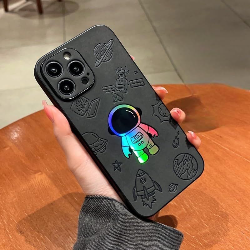 iPhone Case Luxury Cortex TPU Astronaut Phone Case Soft Flexible Durable Shockproof Silicone Case for iPhone 14 Pro and 14 Pro Max Pack of 1. (iPhone 14 Pro) Black view 2