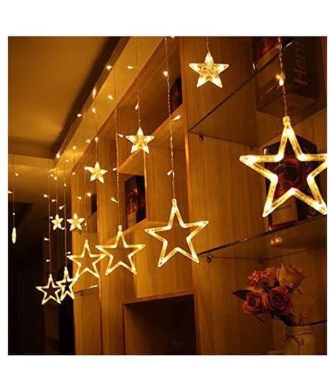 Star Curtain Light | 6 Big Star 6 Small Star Light | with 8 Flashing Modes | 12 Stars | Warm White | for Indoor & Outdoor Decorations view 2