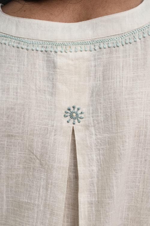 Avani Chikankari Off white Pure Cotton 3Q Sleeve Top view 2