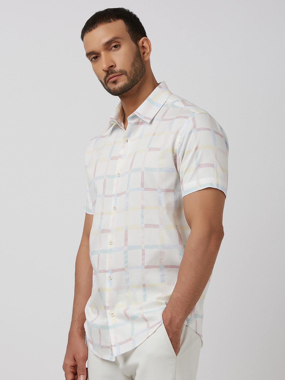 Multicolour Painted Check Slim Fit Casual Shirt view 2