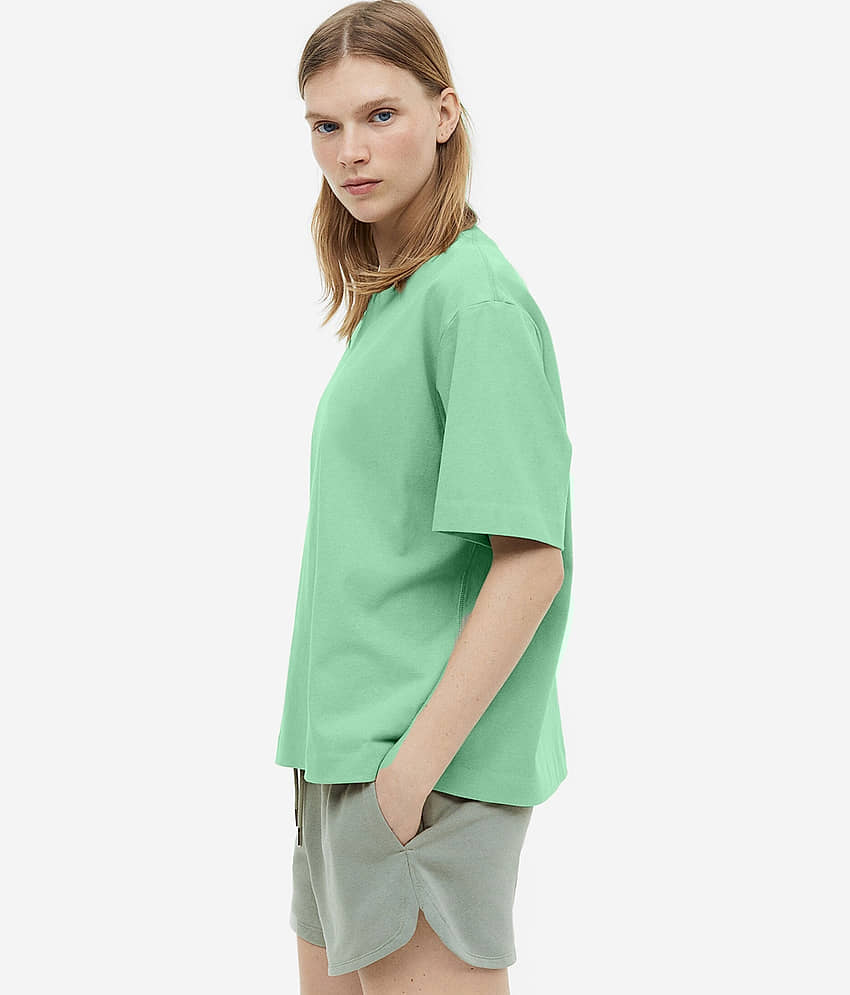 Faltu.co Women Cotton Printed Oversized Fit Round Neck T-Shirt ( Light Blue ) view 2