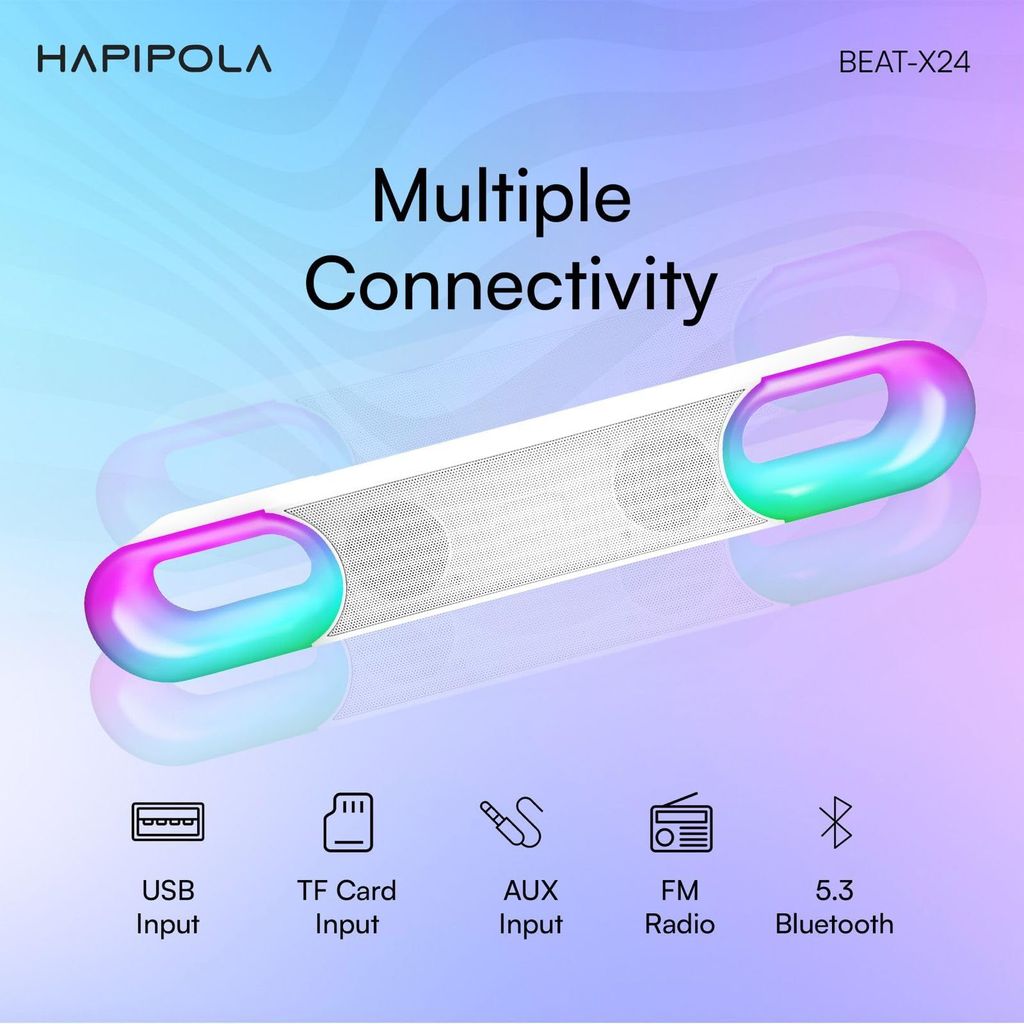 HAPIPOLA BEAT-X24 BLUETOOTH SPEAKER Immersive Audio Good Bass | Light Weight 8 hours Playback | Playback Controls 5.3 Bluetooth | FM Radio | AUX, USB, TF Card True Wireless view 2