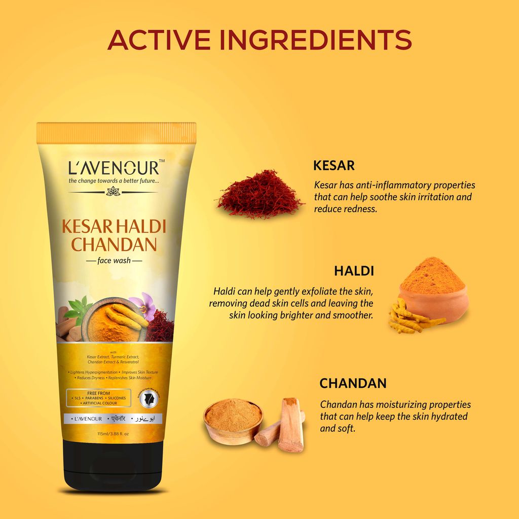L'avenour Kesar Haldi Chandan Face Wash For Men & Women, Natural Ubtan Facewash - 115ml view 2