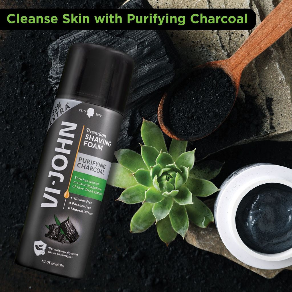 VI-JOHN Purifying Charcoal Shave Foam | Clean & Hydrated skin with Aloevera & Jojoba Oil (200 g) view 2