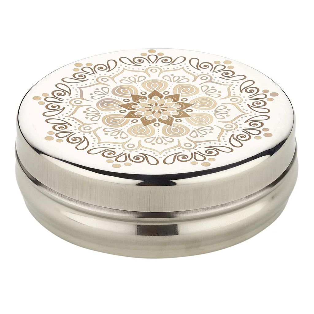 Stainless Steel Slim & Sleek Multipurpose use Storge Box/ Chocolate Dabba with Laser Printing on Lid 3 Piece Set, 1200 Ml, 900 Ml, 700 Ml view 2