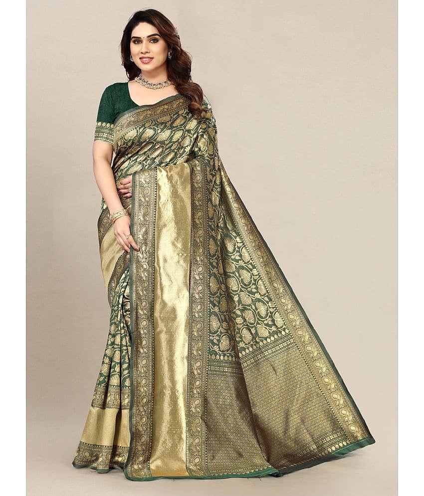 Om Shantam Sarees Banarasi Silk Embellished Saree With Unstitched Blouse Piece ( Multicolour )