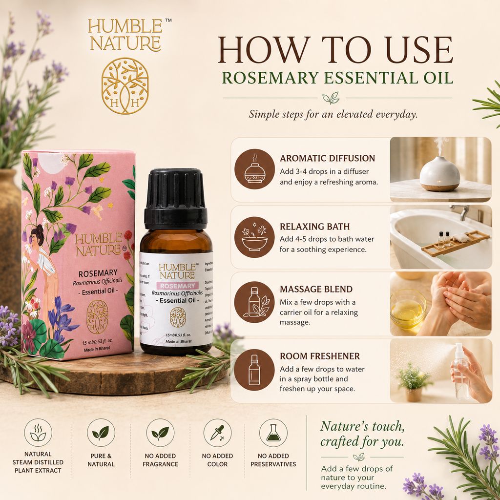 Humble Nature Rosemary Essential Oil 15 ml | Steam Distilled Natural Plant Extract | Aromatherapy, Diffuser, Massage, Hair Care & Skin Care | Premium Essential Oil view 2