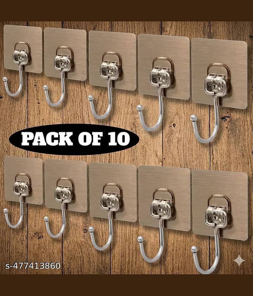 Golden Hook 10 Pack Large Heavy Duty Stainless Steel Adhesive Hooks – Waterproof, Strong, Damage-Free Wall Hooks for Towels, Coats & Accessories – Kitchen, Bathroom, Home & Office Organization