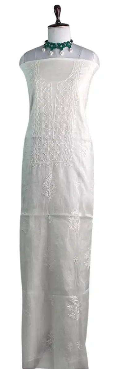 Chikankari Mul Chanderi Dress Material White Jaali Yoke view 2