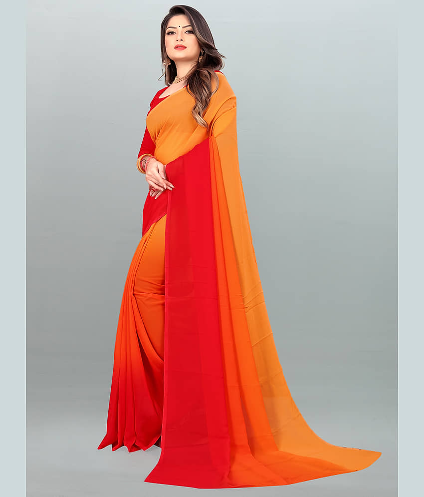 ANAND SAREES Georgette Colorblock Saree With Unstitched Blouse Piece ( Orange ) view 2
