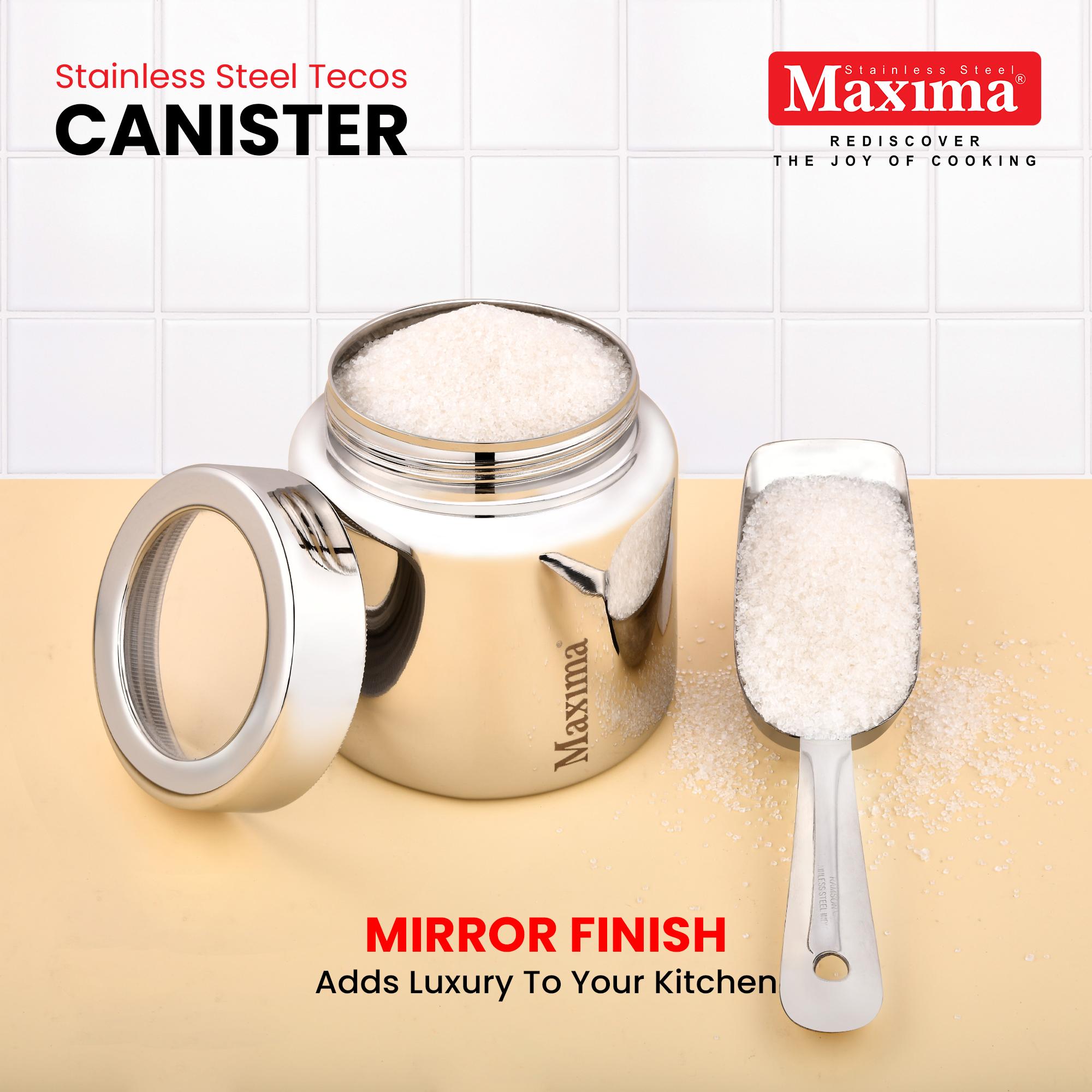 MAXIMA Tecos Stainless Steel Canister - 950ml | Elegant Circular Design for Tea, Coffee, and Spices | Leak Proof | Airtight Kitchen Storage Container view 2