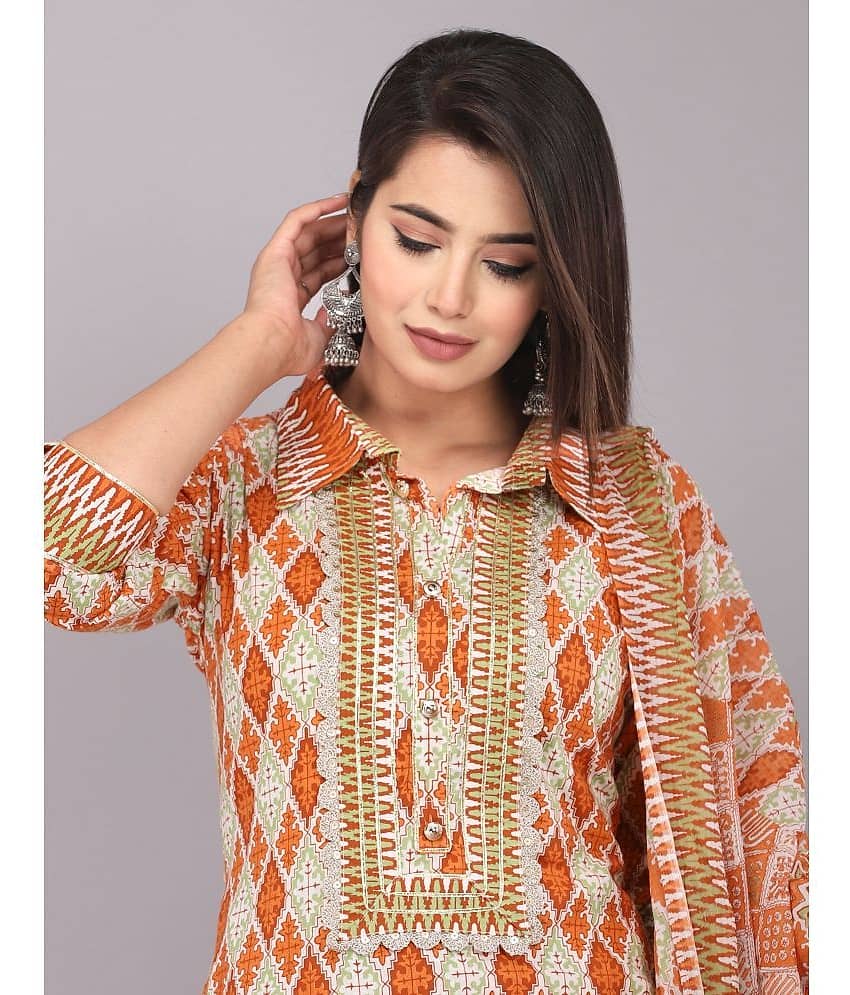 JC4U - Brown Straight Cotton Women's Stitched Salwar Suit ( Pack of 1 ) view 2