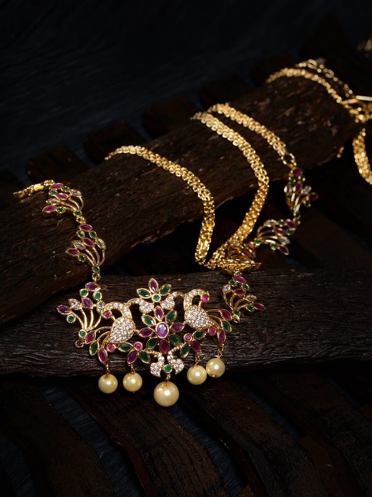 Red & green Gold Plated Floral &Peacock Motif Temple Kamarbandh view 2