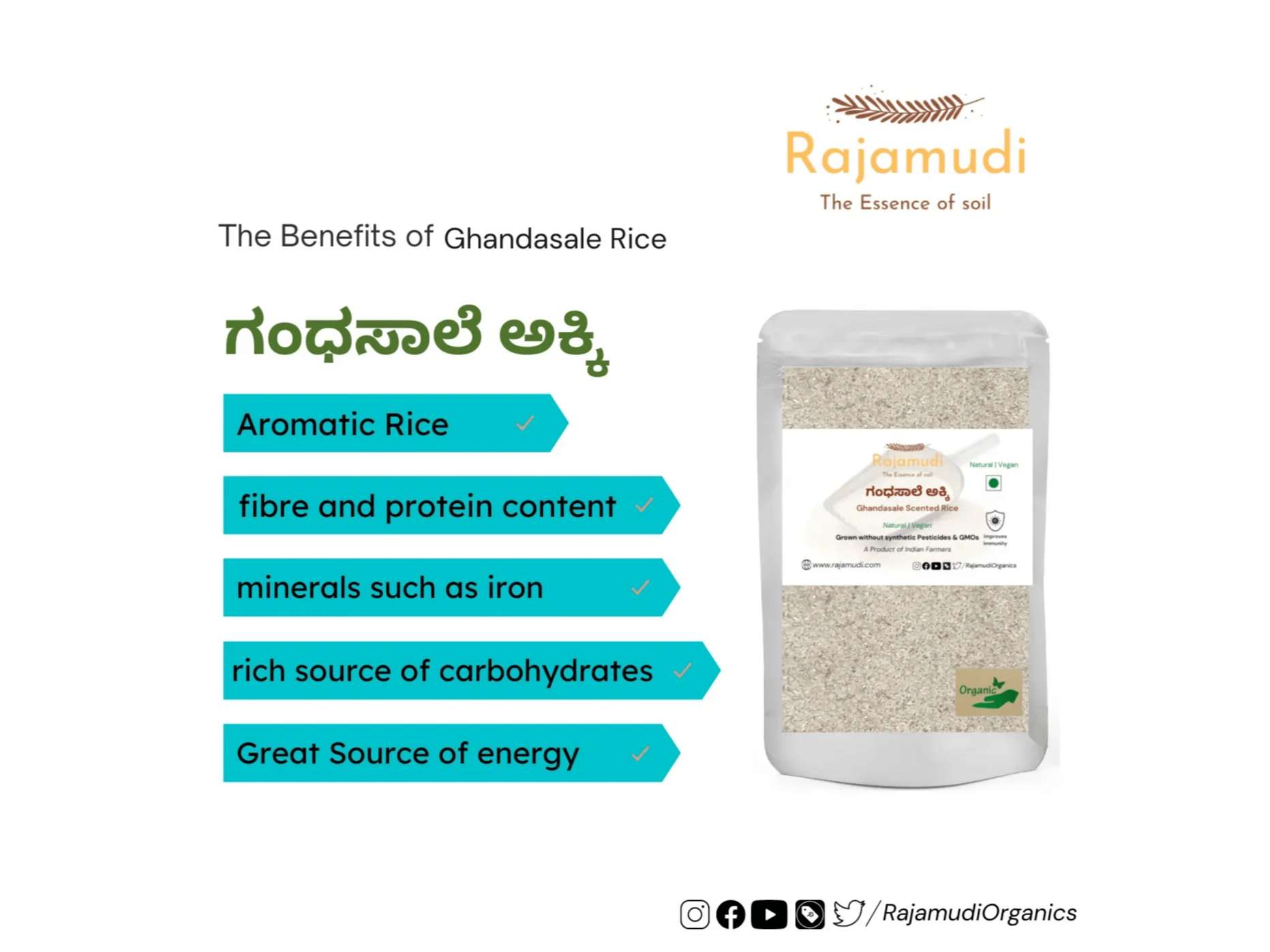 Rajamudi Organics Authentic Organic Ghandhasale Rice - 2 Kilogram view 2
