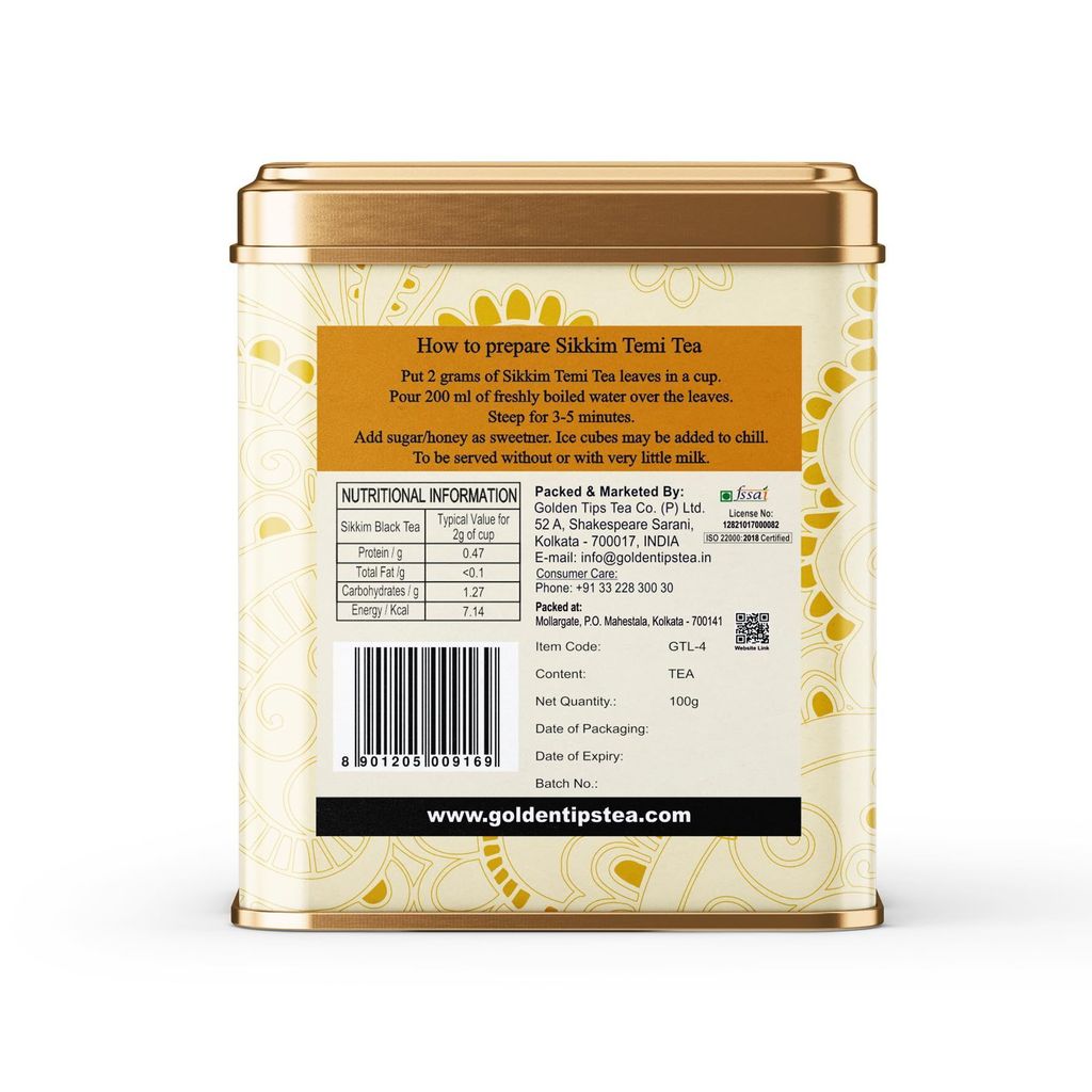 Golden Tips Garden Fresh Loose Leaf Temi Sikkim Black Tea Tin Can (100 Gram , 40 cups) view 2