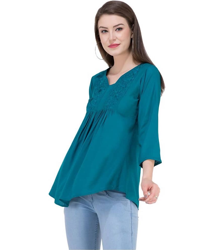 SAAKAA Women's Rayon A-Line Top ( Blue ) view 2