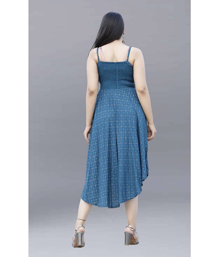 ZAMAISHA Women Rayon A-line Dress ( Turquoise ) view 2