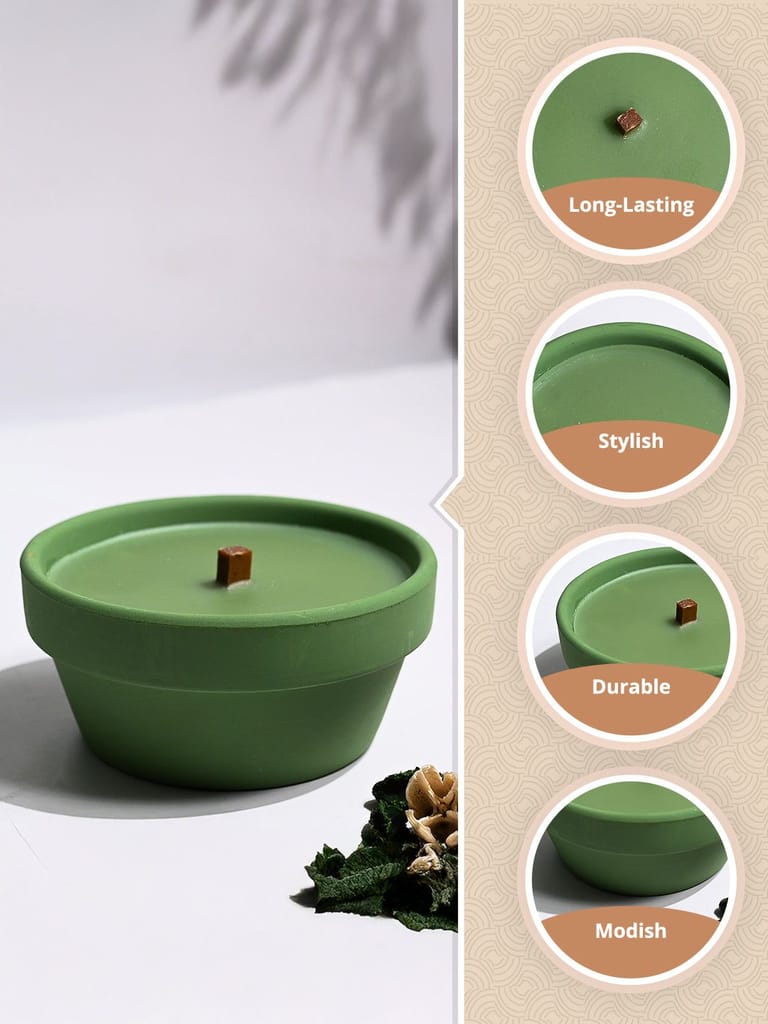 Green Potted Scented Candle with Wooden Wick view 2