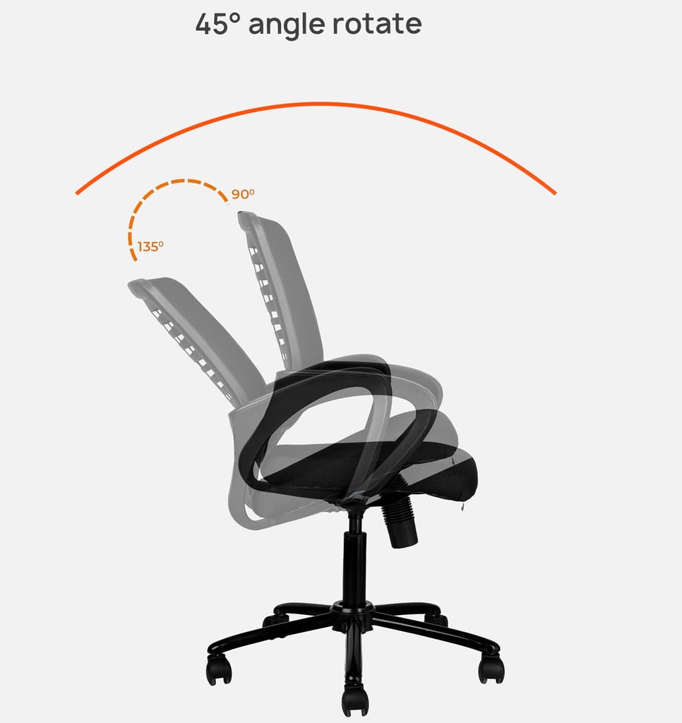 TEAL® Sprint Mesh Mid-Back Ergonomic Office Chair/Study Chair/Revolving Chair/Computer Chair for Work from Home Metal Base Height Adjustable Chair [Black] view 2