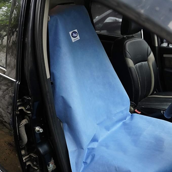 ISHTA 80 GSM Disposable Waterproof Non-Woven All Purpose Protector Front Seat Cover Sheet for Hygiene Car, Air and Train Traveling Seat with-fold 5 ft x 2.5 ft (Pack of 3, Blue)