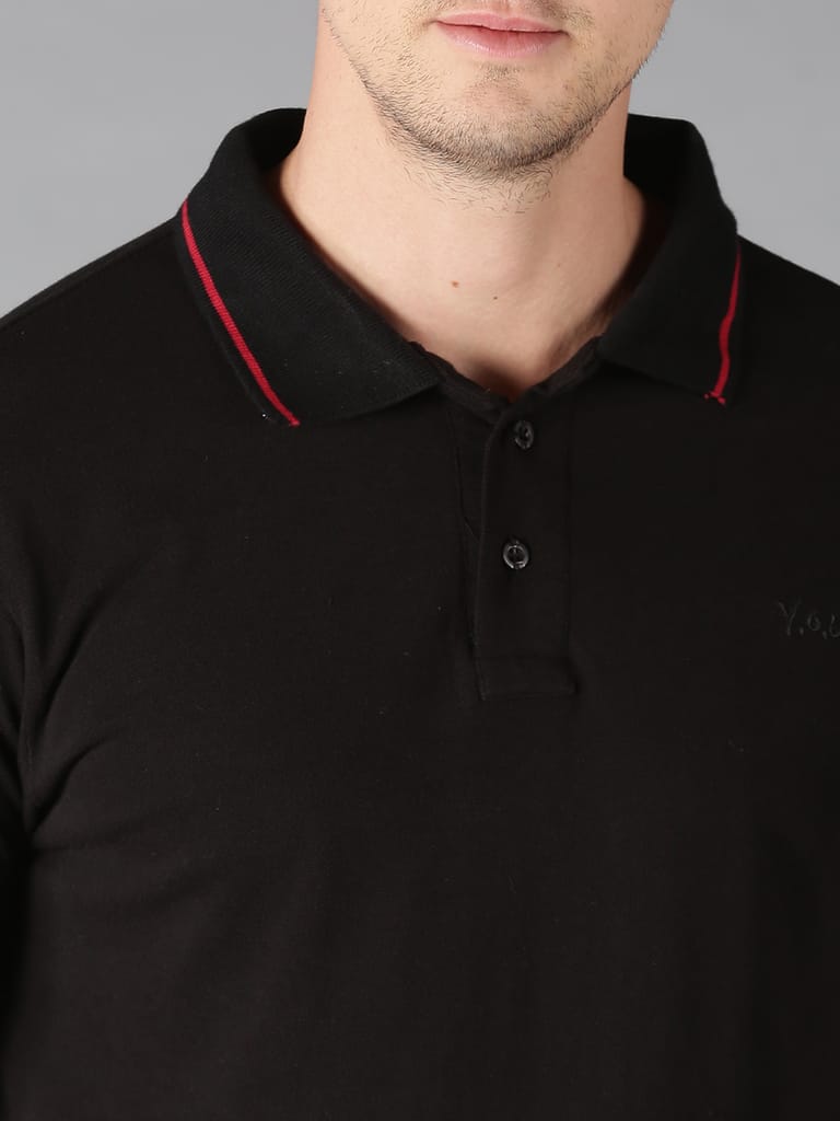 Pure Cotton Black Solid Polo view 2