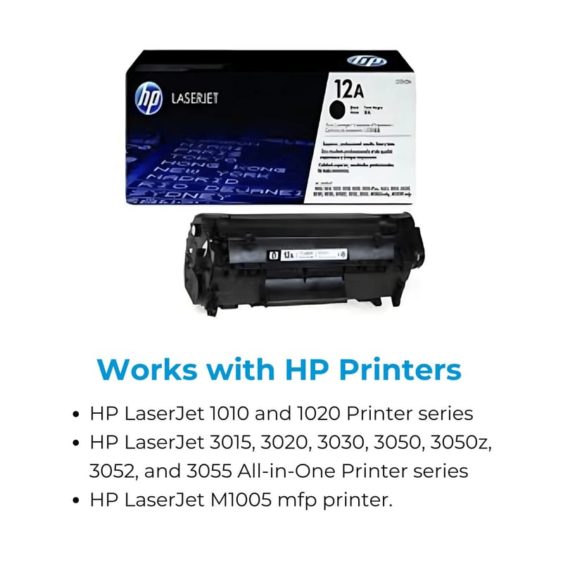 HP 12A Q2612A Black Toner Cartridge for HP 1010 1012 1015 1018 1020 1022 3015 3020 3030 3050 3052 3055 M1005 M1319f view 2