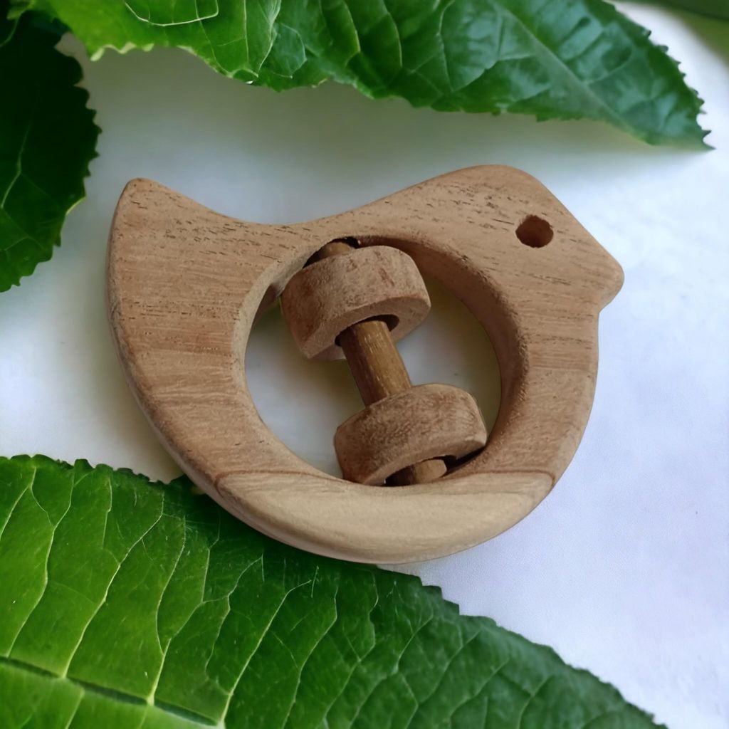 Neemtoys Pure Neem Wooden 0 to 3 Year Baby Zero-Chemical Natural Wooden Rattles of Shapes Dove and Fish for Babies view 2