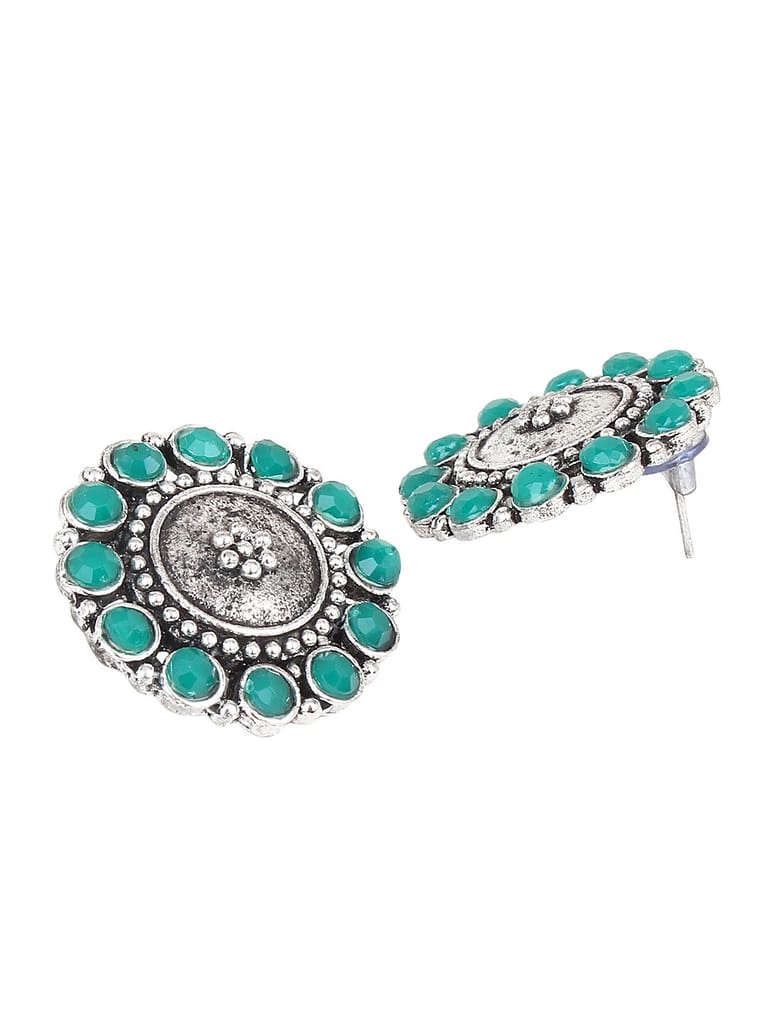 Cardinal Oxidized Silver Color Green Color Stone Choker Necklace Set view 2