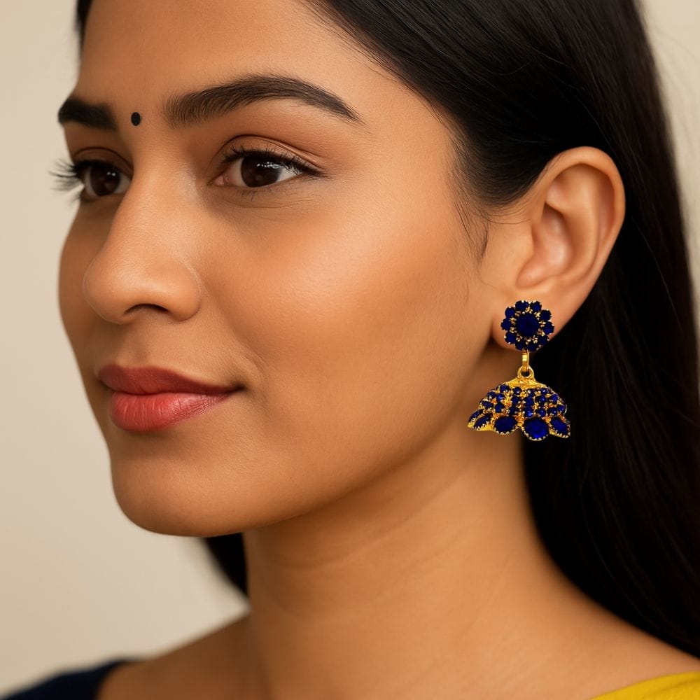 Traditional Stone Studded Jhumka Earrings for Women & Girls – Vintage Floral Design, Multicolor Combo Set of 3, Antique-Style Ethnic Party Earrings (Colour May Vary) Pack of 3