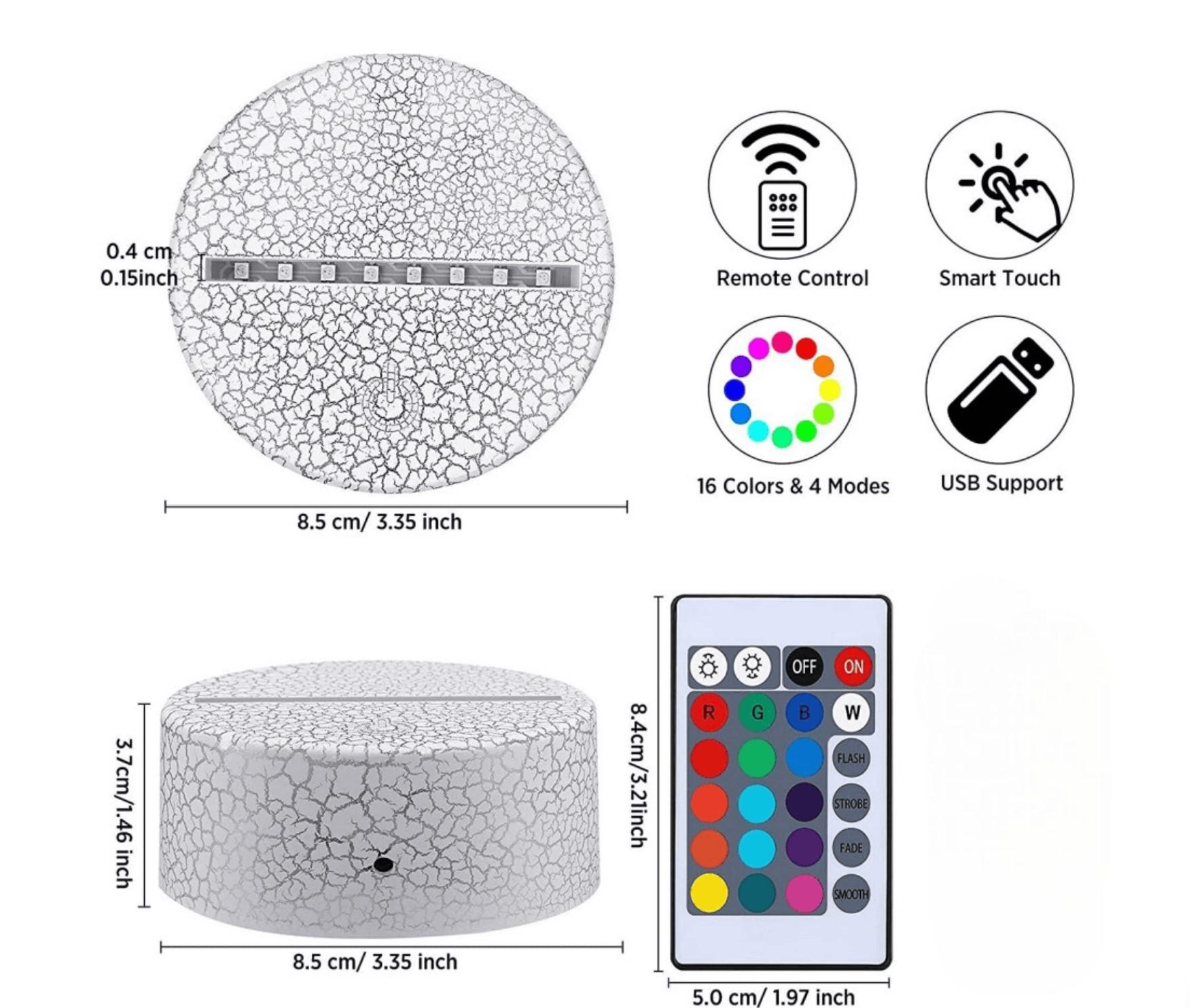 3D Acrylic Illusion Lights| 16colors Touch & Remotecontrol| Battery & USB type view 2