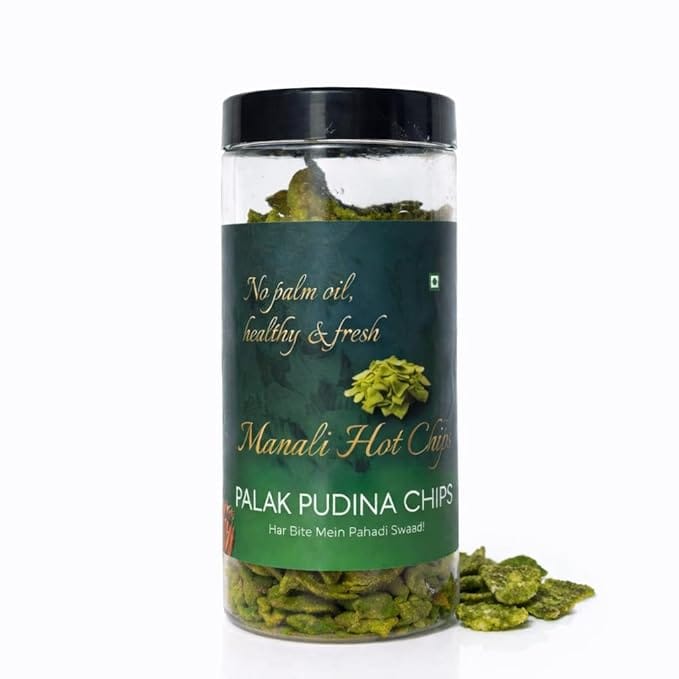 Manali Hot Chips Organic Potato Wafers Palak Pudina Flavor 150g | Farm Fresh Thin & Crunchy Crispy Snack | No Palm Oil