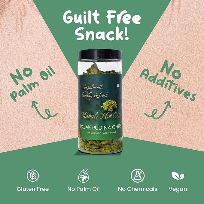 Manali Hot Chips Organic Potato Wafers Palak Pudina Flavor 150g | Farm Fresh Thin & Crunchy Crispy Snack | No Palm Oil view 2