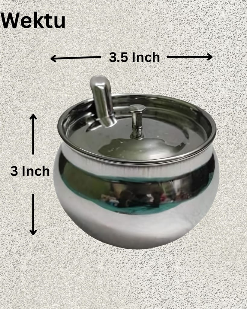 Premium Stainless Steel Ghee/Oil/Multipurpose Pot with Lid & Spoon view 2