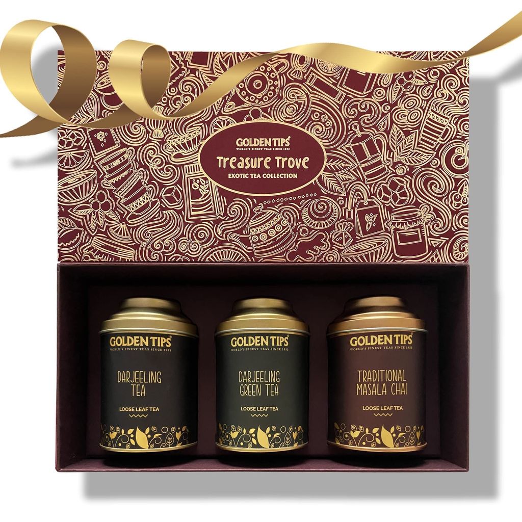 Golden Tips Assorted Tea Gift Box | Perfect Diwali Gifts for Family and Friends | Diwali Gift Set | Gift Hamper of Darjeeling Tea + Darjeeling Green Tea + Masala Chai view 2