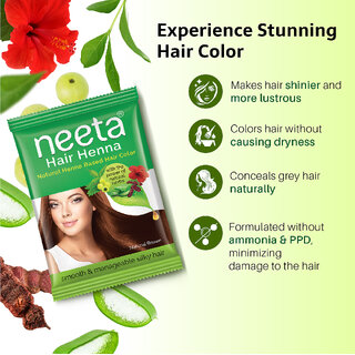 Neeta Natural Herbal Henna powder for hair with 5 herbs 50 g (Pack Of 6) , Natural Brown view 2
