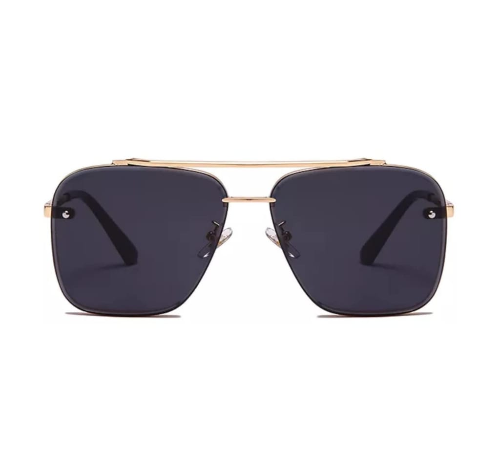 4Flaunt UV400 Protected Vintage Pilot Gradient Driving Metal Body Square Sunglasses For Men And Women (C3 - Gold Frame/Black Lenses) view 2