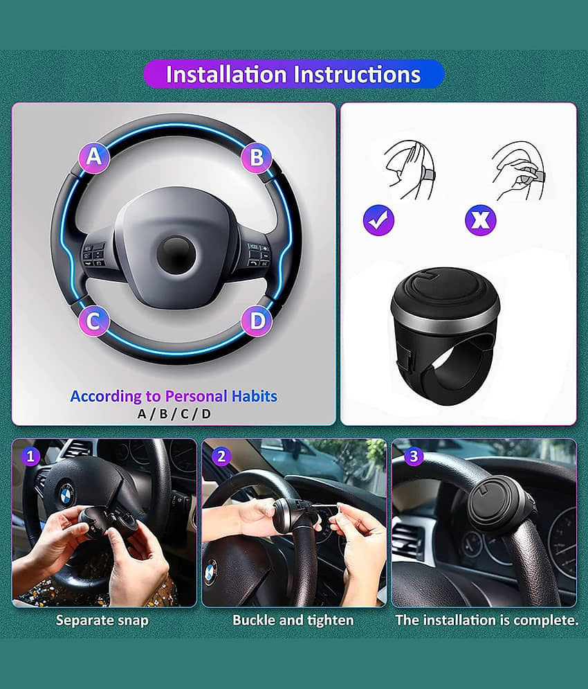 GEEO Universal Car Steering Knob, Car Steering Wheel Knob, Steering Wheel Spinner Knob, 360° Rotation Booster (3R Original) view 2