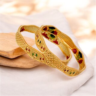 18k One Gram Gold Plated Traditional Designer Pack of 2 Bangle Set For Women view 2