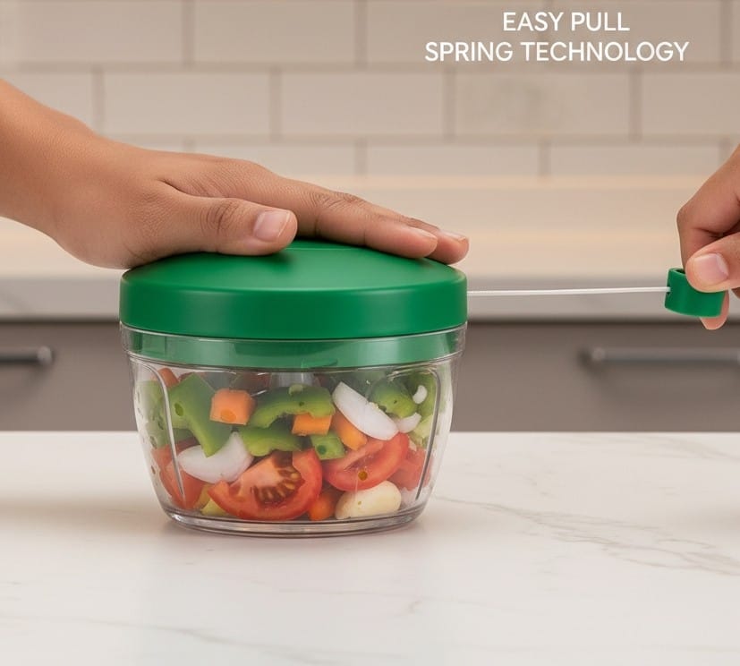 ALTYRITE Handy Pull Chopper 500ml | 4D Stainless Steel Blades | No Electricity | Chop Vegetables, Nuts, Dry Fruits & Herbs in Seconds | Safe Lock Lid, Anti-Skid, BPA-Free, Easy to Clean view 2