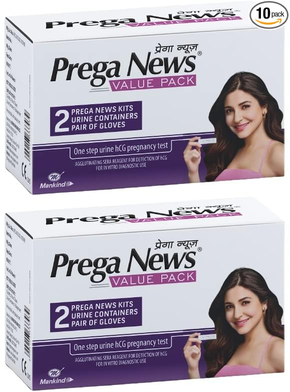 PREGANEWS Value Pack( 2 Gloves + 2 Urine Containers + 2 Pregnancy Test Kits ) x Pack of 10 Pregnancy Test Kit (20 Tests)